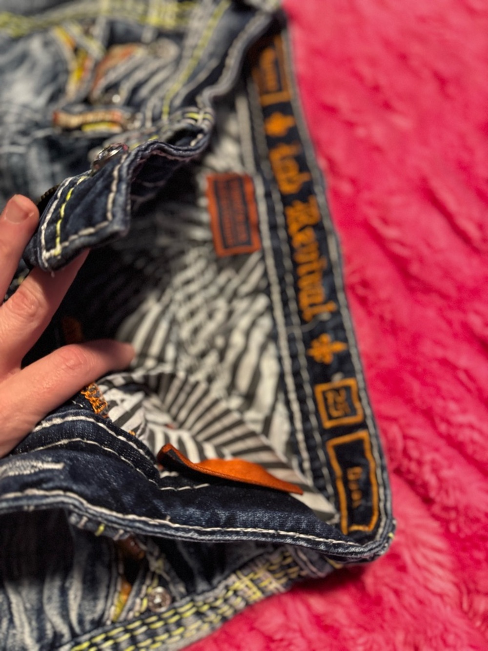 Rock Revival Distressed Blue Flare Jeans with Contrast Stitching - Picture 4 of 4